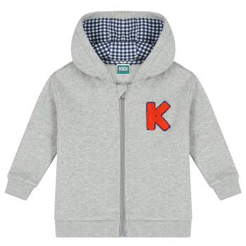 Younger Boys Grey Logo Hooded Zip Up Top